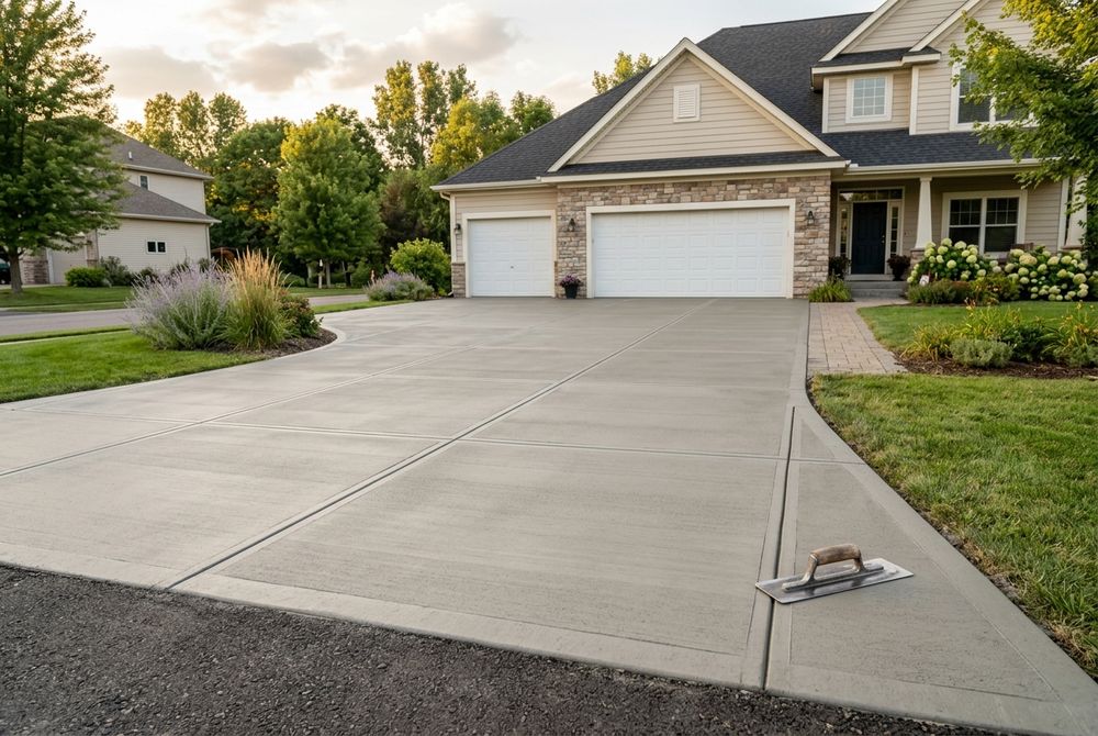 Freshly poured concrete driveway