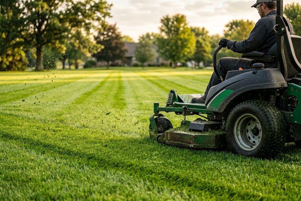 Zero-turn mower cutting stripes into a lawn
